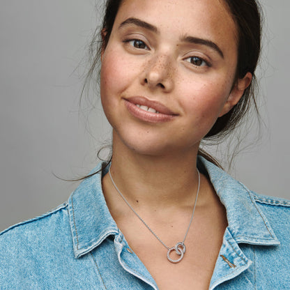 Pandora Signature Two-tone Intertwined Circles sterling silver and 14k rose gold-plated necklace with clear cubic zirconia