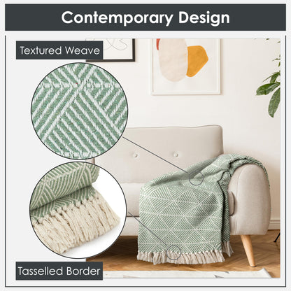 Emma Barclay Throw Blanket For Sofas Bed Extra Large Recycled Cotton Throws For Settees In Pistachio Green Throw Scandi Woven Blankets - Zahra Collection 90" x 100" (229cm x 254cm) Pistachio Green