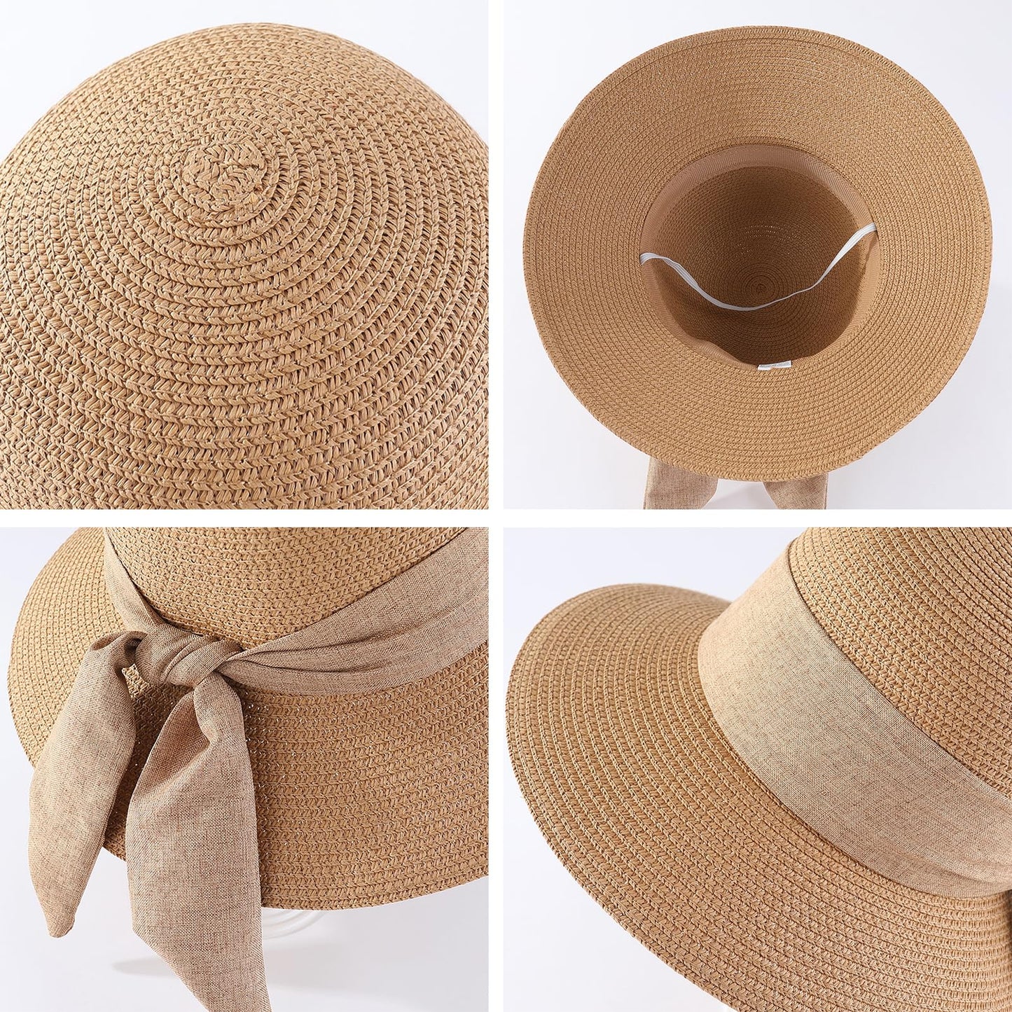 Gajaous Beach Sun Hats for Women UPF 50+, Wide Brim Straw Hat for Women with Bow Decoration, Lightweight Foldable Packable Summer Travel Straw Sun Hat