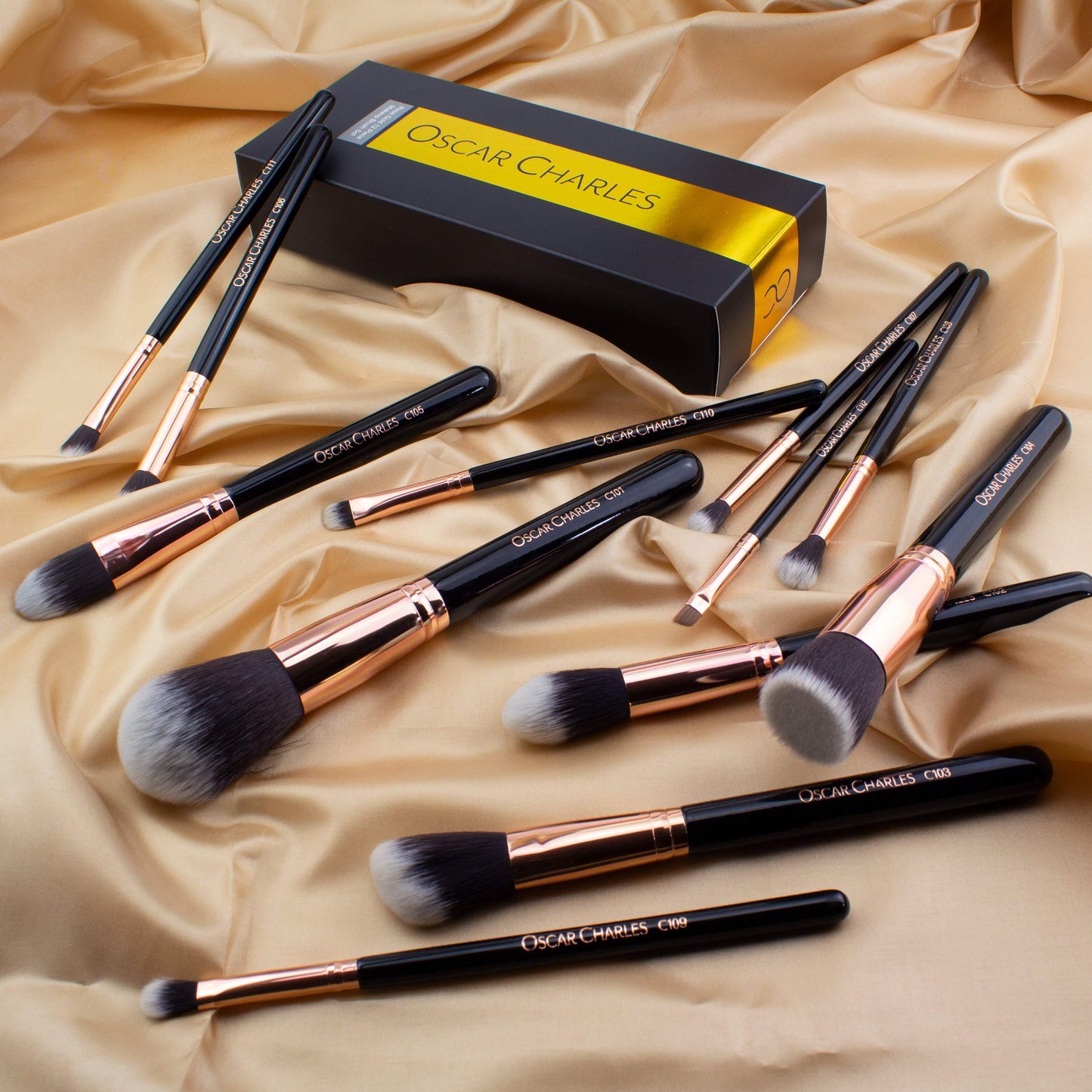 Oscar Charles Makeup Brush Set, 12 Piece Makeup Brushes Set Professional, Six Face Make up Brushes & Six Eye Makeup Brushes Set - Rose Gold