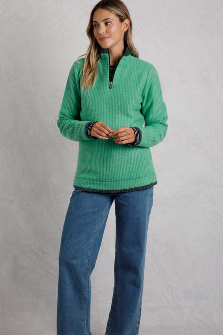 Weird Fish - Beye 1/4 Zip Grid Fleece Grass Green