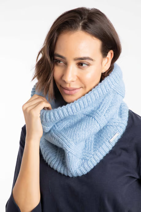 Weird Fish - Candy Cable Knitted Faux Fur Lined Snood Lake Blue