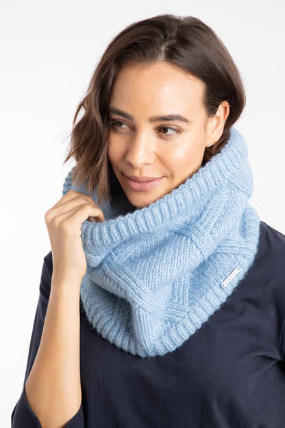 Weird Fish - Candy Cable Knitted Faux Fur Lined Snood Lake Blue