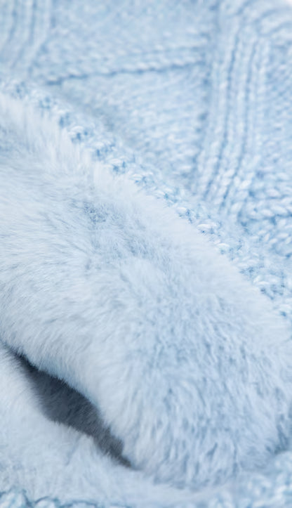 Weird Fish - Candy Cable Knitted Faux Fur Lined Snood Lake Blue