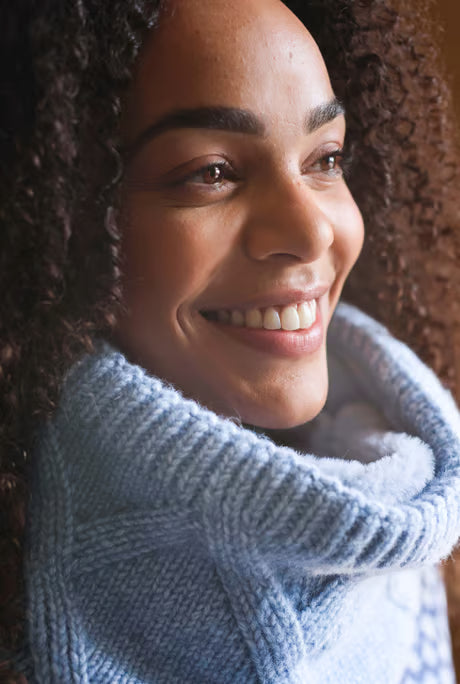 Weird Fish - Candy Cable Knitted Faux Fur Lined Snood Lake Blue