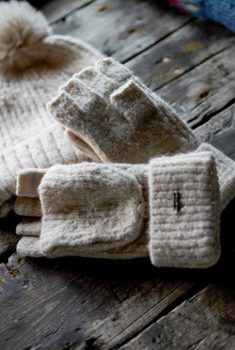 Weird Fish - Cassell Sparkle Fingerless Gloves Chalk