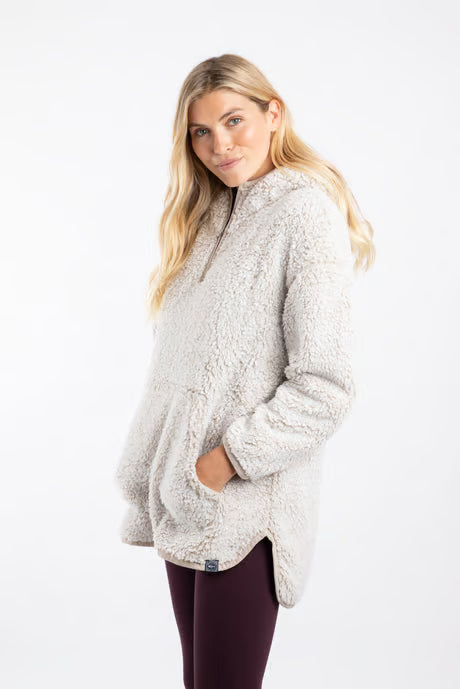 Weird Fish - Faye Cosy Longline Fleece Hoodie Beige