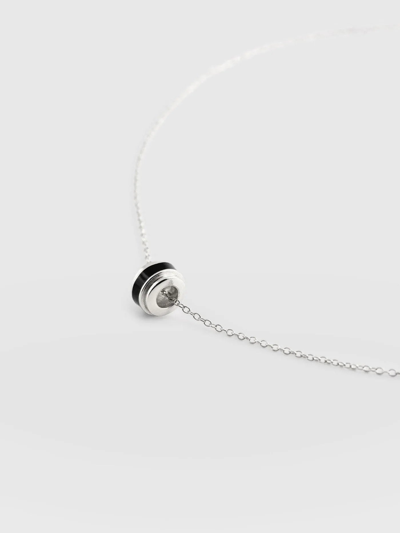 Saint + Sofia - Enamel Stripe Charm Necklace - Silver/Black