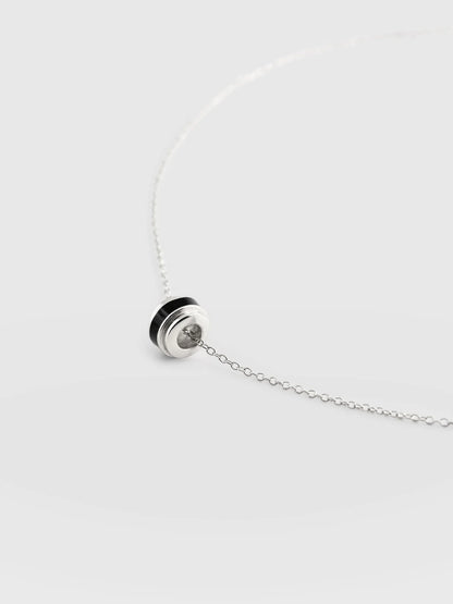 Saint + Sofia - Enamel Stripe Charm Necklace - Silver/Black