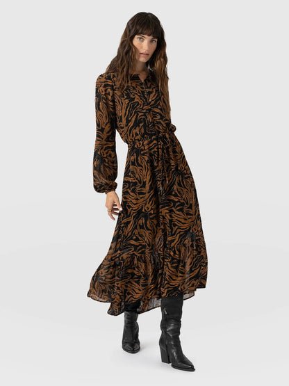 Saint + Sofia - Evelyn High Low Dress - Brown Zebra